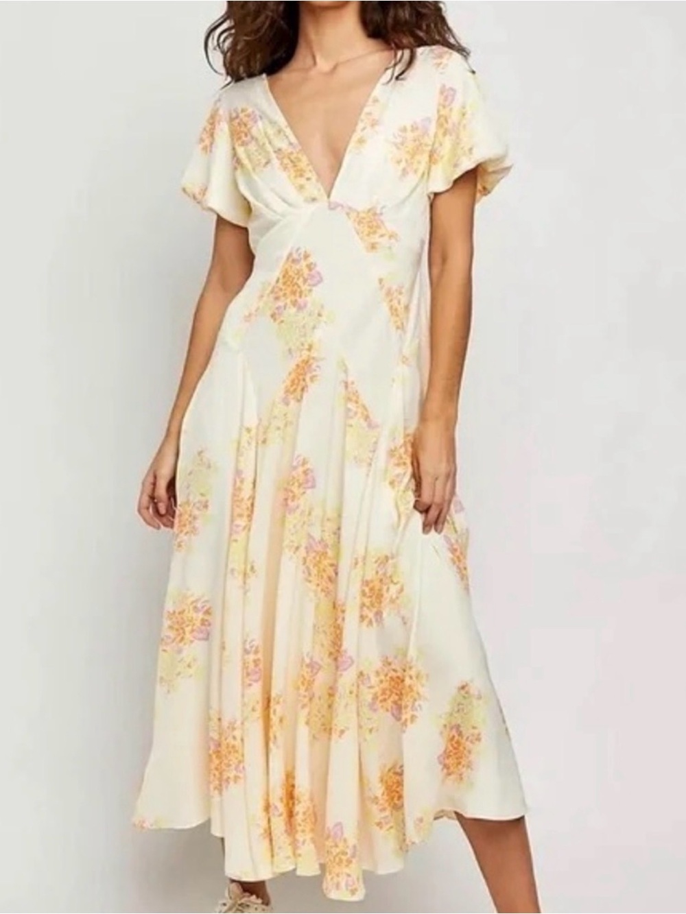 Free People Cream Maxi Dress with Yellow & Pink Floral Print